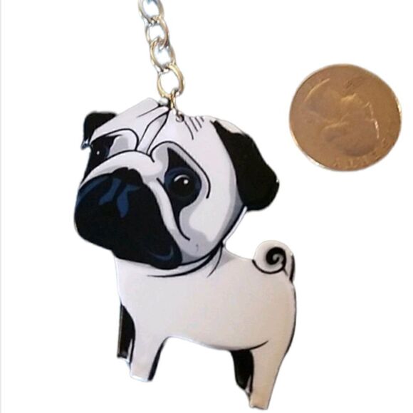 Dog Charm Keychain Keyholder Pug Frenchie Design - Picture 6 of 7